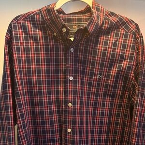 Vineyard Vines Slim Fit Whale Shirt – Red & Navy Plaid – Size L